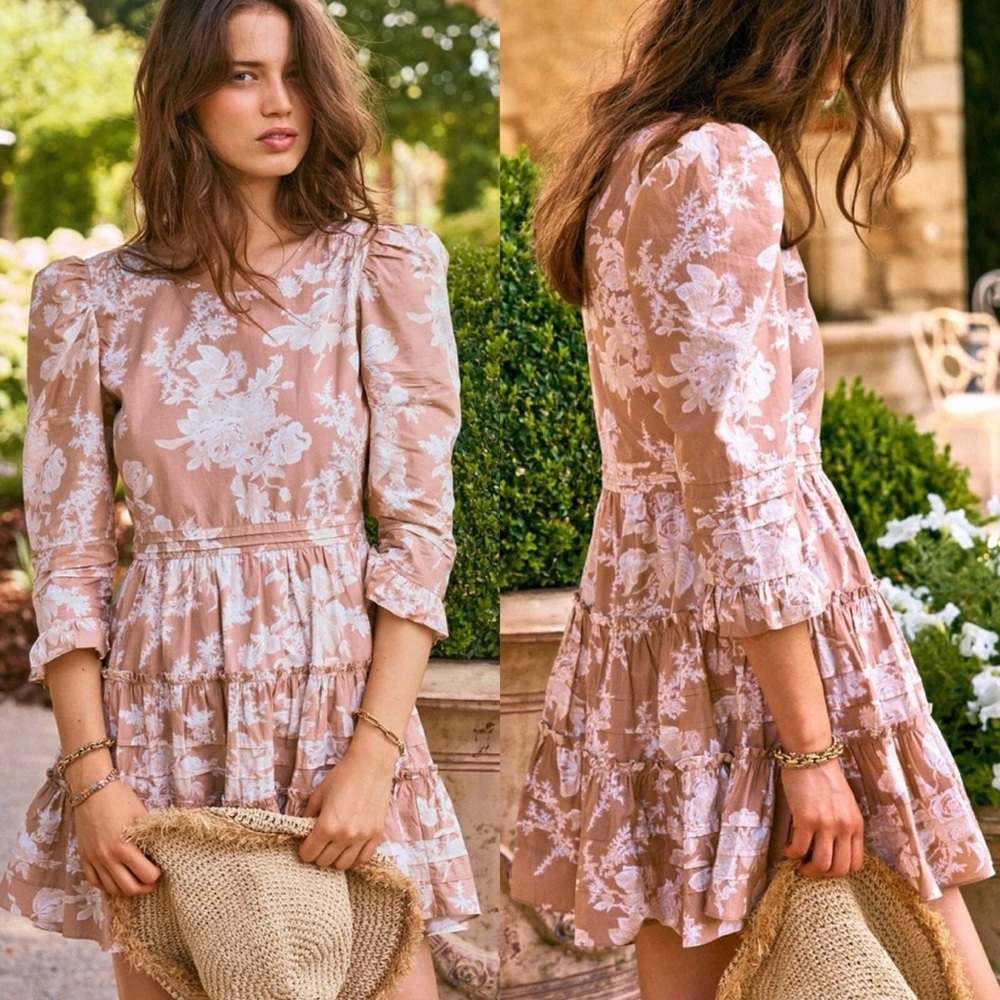 LOVESHACKFANCY Lienzo Floral-Print Short Cotton Dress (104)